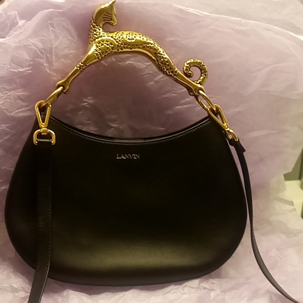LANVIN Black Leather Nano Cat Handbag